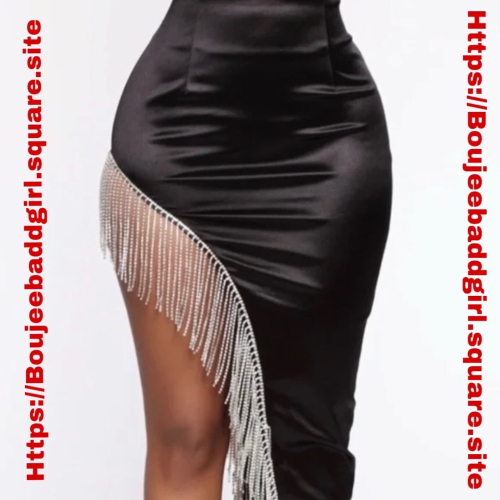 Black rhinestone fringe skirt
